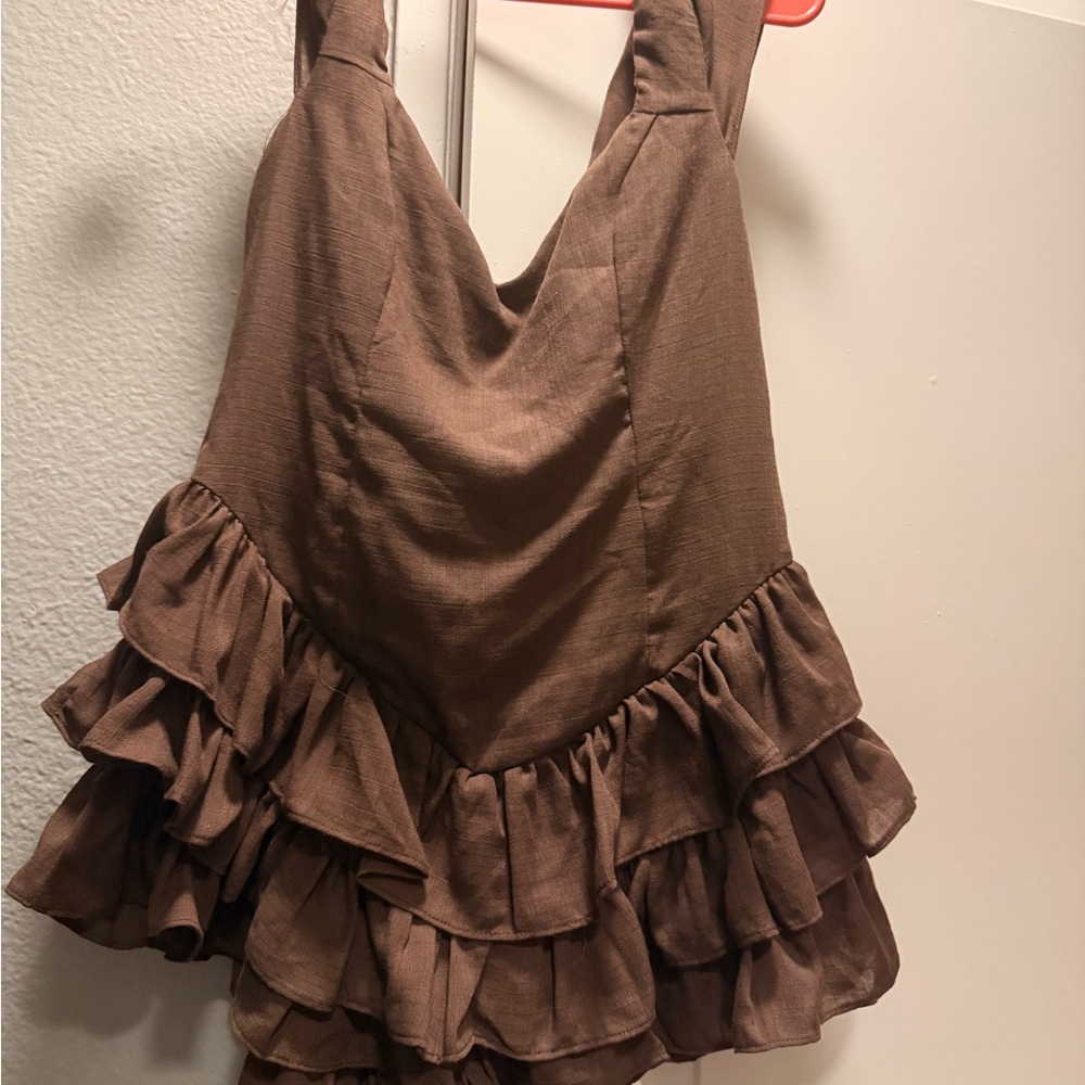 Brown Ruffled Halter Top